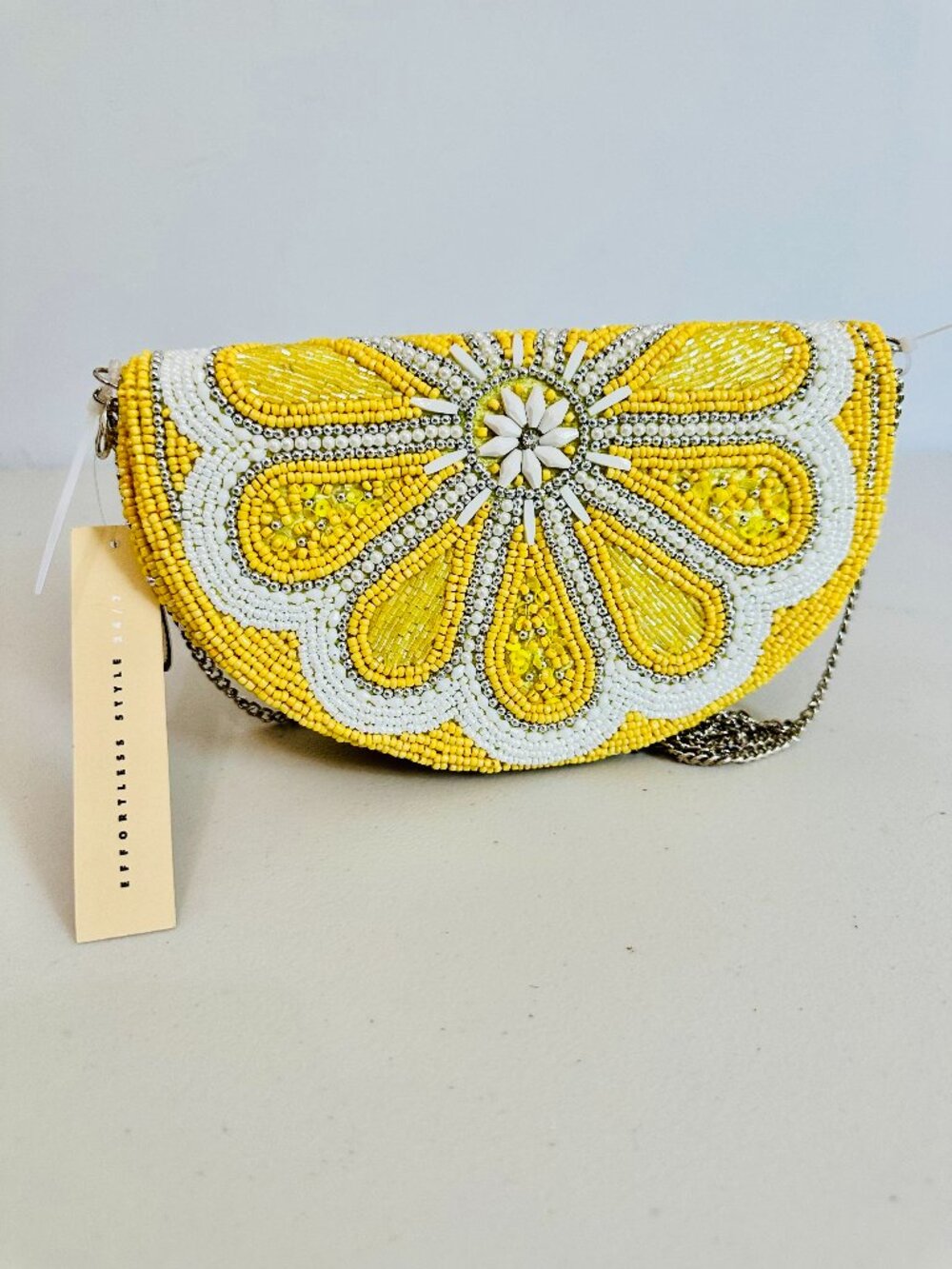 STUDIO 12 HAND BEADED IN INDIA SLICE OF LEMON 2-WAY CROSSBODY CLUTCH BAG